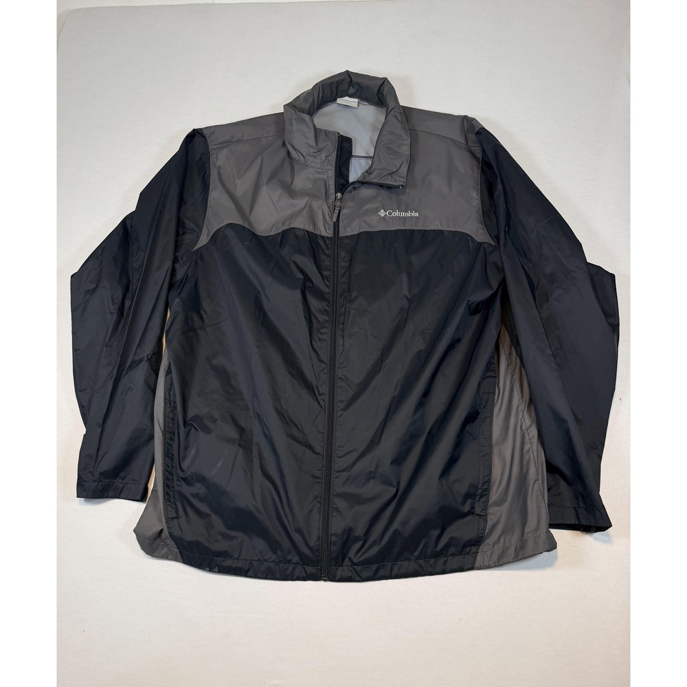 Columbia Jacket Mens 2XLT Black Gray Mesh Lined Windbreaker Full Zip Nylon